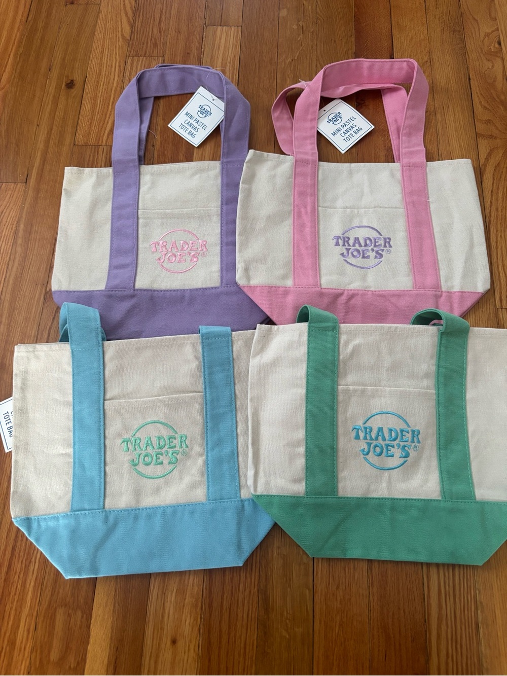 Trader Joe's Canvas Tote Bag - Pastel Colorways (Set of 4)